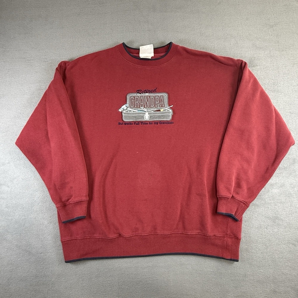 Vintage Sweatshirt "I Work For My Grandkids" Crewneck XL Red Grandpa-core‎